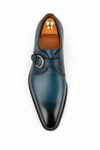 Mens Carrucci Classic Leather Fade Single D-Buckle Monk Strap Dress Shoe in Chestnut