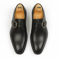 Mens Carrucci Classic Leather Fade Single D-Buckle Monk Strap Dress Shoe in Chestnut