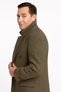 Mens Long Herringbone Wool Overcoat – Classic Double-Breasted Winter Topcoat