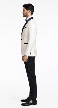 Men’s White Metallic Flake Navy Tuxedo – 3-Piece Tailored-Fit Set