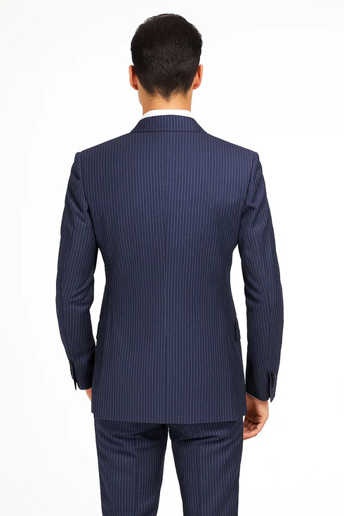 Navy with White Pinstripe Fabric