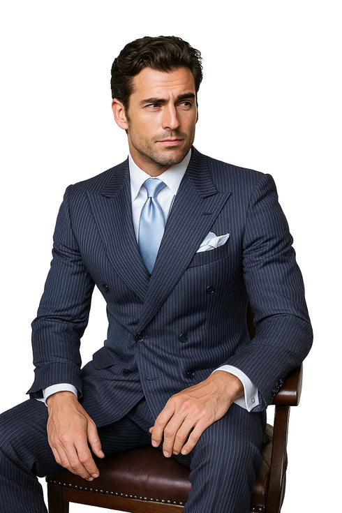 Navy with White Pinstripe Fabric