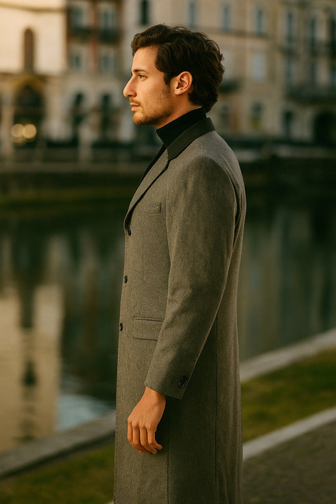 Herringbone Wool & Cashmere Chesterfield Overcoat – 1920s Full Length