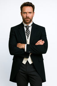 Cutaway Tuxedo - Black Peak Lapel Long Suit Perfect For Wedding or Musicians