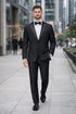 Mens Tiglio Modern Fit Black Wool Tuxedo – Classic Satin Lapel Formal Suit