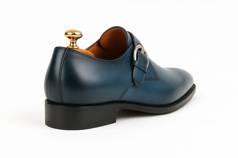 Mens Carrucci Classic Leather Fade Single D-Buckle Monk Strap Dress Shoe in Chestnut