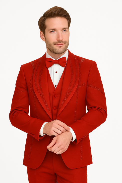 Italian Red Wool 3-Piece Modern Fit Tuxedo