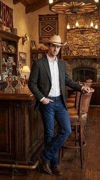 Mens Black Pinstripe Western Blazer – Classic Cowboy Style Jacket for Business, Formal and Smart Casual Wear