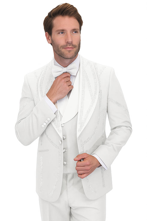 Italian Wool 3-Piece Modern Fit White Tuxedo