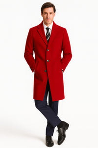 Mens Red Pea Coat-Three Quarter Wool Car Coat