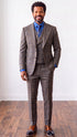 Statement Men's 3-Piece 100% Wool Tailored Fit Plaid Suit - Double Breasted Vest - Brown