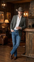 Mens Charcoal Gray Pinstripe Western Blazer – Classic Cowboy Style Jacket for Business, Formal and Smart Casual Wear