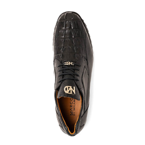 Marco Di Milano Crater Black Caiman Crocodile & Lizard Sneakers