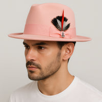 Pink Dress Hat 1920s Fedora Style - Mens Narrow Brim Crushable Wool Dress Hat Trilby Fedora in Pink