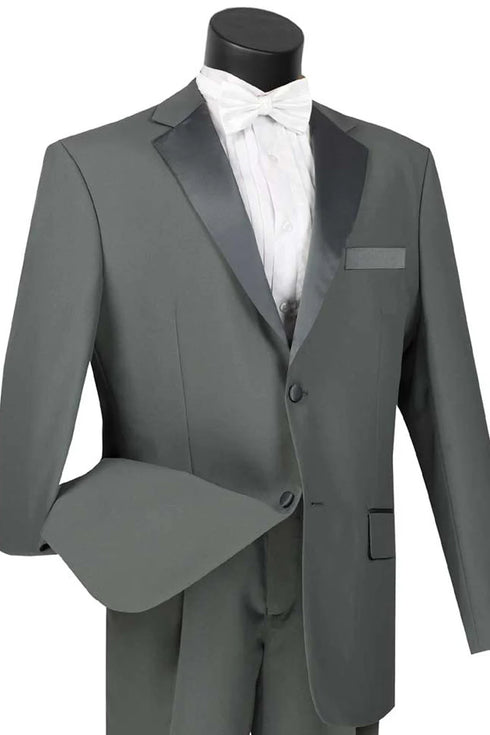 Mens Gray Tuxedo - Grey Wedding Suit-Mens Classic 2 Button Poplin Tuxedo In Grey