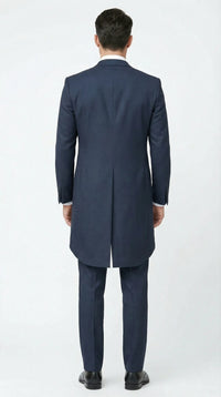 Men’s Navy Blue Three Piece Formal Suit – Cutaway Tuxedo Blazer Trousers for Wedding Tailcoat