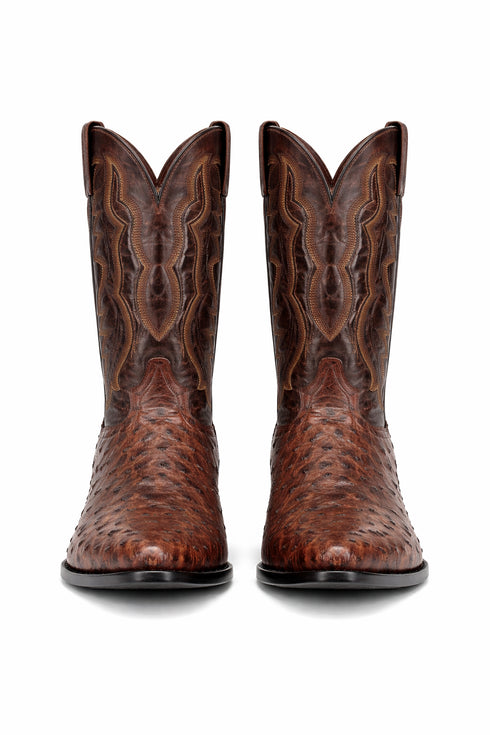 Dan Post Men’s Pershing Brown Full Quill Genuine Ostrich 13 Round Toe Cowboy Boot