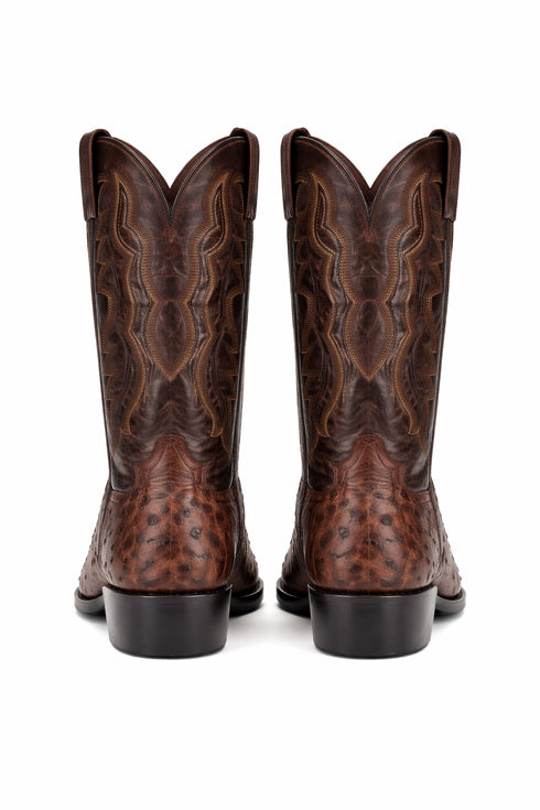 Dan Post Men’s Pershing Brown Full Quill Genuine Ostrich 13 Round Toe Cowboy Boot