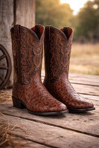 Dan Post Men’s Pershing Brown Full Quill Genuine Ostrich 13 Round Toe Cowboy Boot