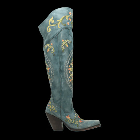 Dan Post Women's Flower Child Snip Toe Leather Tall Boots - Turquoise