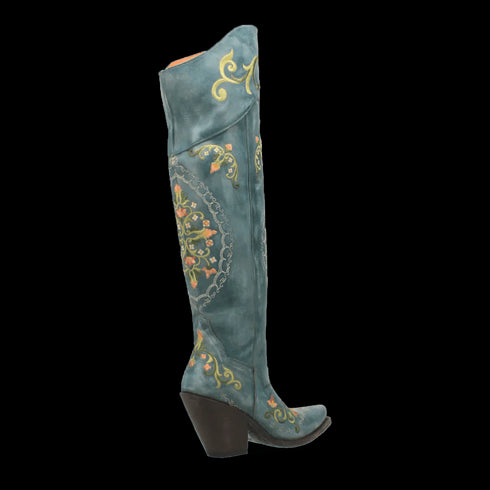 Dan Post Women's Flower Child Snip Toe Leather Tall Boots - Turquoise