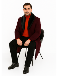 Dark Burgundy Big And Tall Single Breasted Overcoat / Topcoat