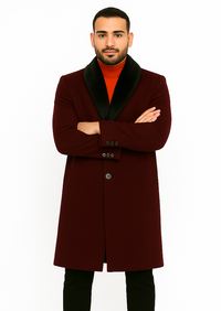 Dark Burgundy Big And Tall Single Breasted Overcoat / Topcoat