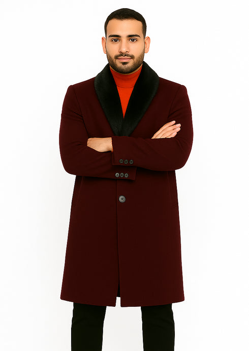 Dark Burgundy Big And Tall Single Breasted Overcoat / Topcoat