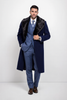 Dark Navy Blue Overcoat ~ Long men's Dress Topcoat - Winter coat With Fur Collar And Wool Fabric