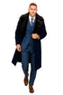 Dark Navy Blue Overcoat ~ Long men's Dress Topcoat - Winter coat With Fur Collar And Wool Fabric