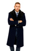 Dark Navy Blue Overcoat ~ Long men's Dress Topcoat - Winter coat With Fur Collar And Wool Fabric
