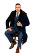 Dark Navy Blue Overcoat ~ Long men's Dress Topcoat - Winter coat With Fur Collar And Wool Fabric