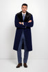 Dark Navy Blue Overcoat ~ Long men's Dress Topcoat - Winter coat With Fur Collar And Wool Fabric