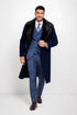 Dark Navy Blue Overcoat ~ Long men's Dress Topcoat - Winter coat With Fur Collar And Wool Fabric