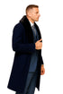 Dark Navy Blue Overcoat ~ Long men's Dress Topcoat - Winter coat With Fur Collar And Wool Fabric