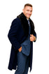 Dark Navy Blue Overcoat ~ Long men's Dress Topcoat - Winter coat With Fur Collar And Wool Fabric