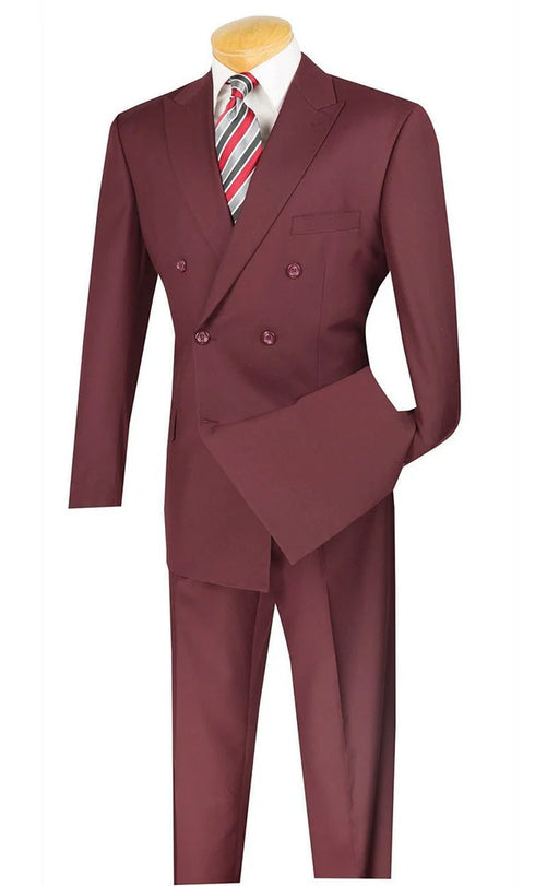 (46S) Double Breasted 2 Piece Suit Regular Fit in Burgundy