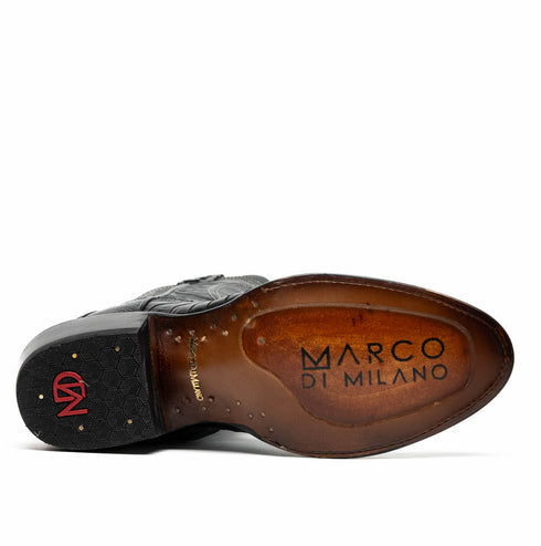 Marco Di Milano Denver Black Ostrich Leg Round Toe Cowboy Boots