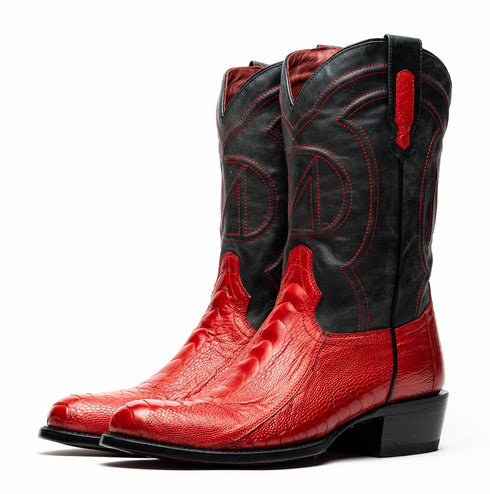 Marco Di Milano Denver Red Ostrich Leg Round Toe Cowboy Boots
