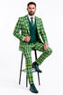 Men's Designer One Button Peak Lapel Italian Wool Suit with Double Breasted Vest in Hunter Green Plaid
