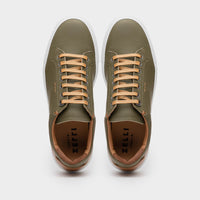 Zelli Diaz Rubberized Calfskin Sneaker in Olive Green