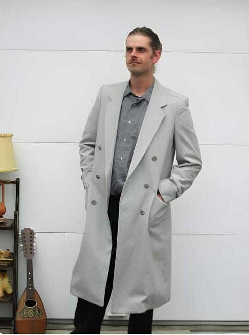 Double Breasted Long men's Dress Topcoat - Winter coat Wool Light Grey Overcoat
