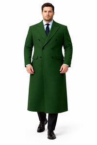 Double Breasted Long Overcoat One Chest Pocket Olive Green - Mens Car Coat Mens Topcoat