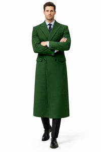 Double Breasted Long Overcoat One Chest Pocket Olive Green - Mens Car Coat Mens Topcoat
