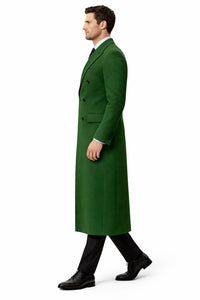 Double Breasted Long Overcoat One Chest Pocket Olive Green - Mens Car Coat Mens Topcoat