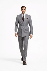 Double Breasted Slim Fit Suit - Dark Gray Suit - Tapred Fit Pants