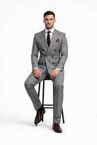 Double Breasted Slim Fit Suit - Dark Gray Suit - Tapred Fit Pants