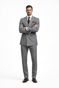 Double Breasted Slim Fit Suit - Dark Gray Suit - Tapred Fit Pants