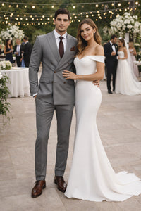 Double Breasted Slim Fit Suit - Dark Gray Suit - Tapred Fit Pants