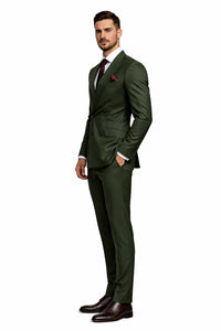 Double Breasted Slim Fit Suit - Dark Green Suit - Tapred Fit Pants